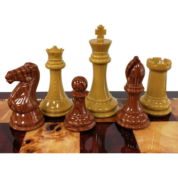 4 QUEENS LARGE 4 1/8" King Staunton Wood Grained Plastic Chess Men Set- NO board