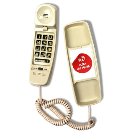 Med-Pat T4 Trimline Corded Wall-Mount Telephone with Ring Light, Volume Control, Hearing Aid Compatible, Cream