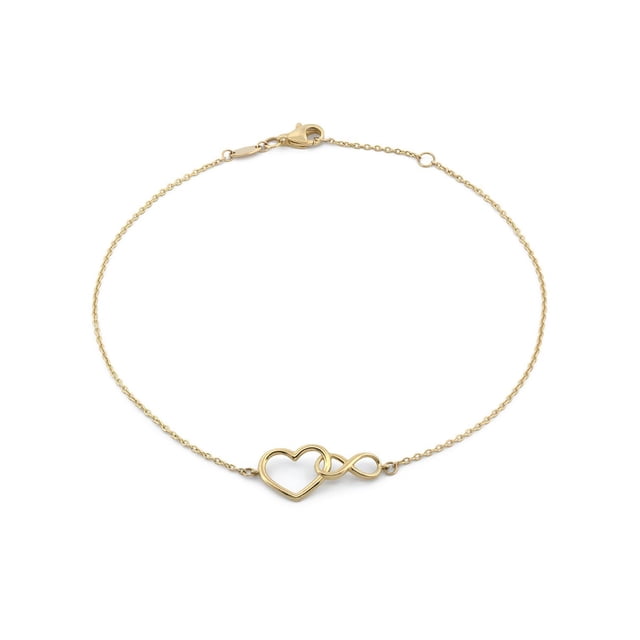 Pulsera Tobillera Corazon e Infinito Enlazados Oro Sólido 10k