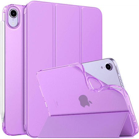 MoKo Kilif Yeni iPad Mini 6 8,3 inç 2021 (iPad Mini 6. Nesil), PU Deri Çanta Koruyucu Kilif Yari Saydam TPU Arka Kapak Otomatik Uyku/Uyanma Fonksiyonu, Mor