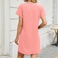 thumbnail image 4 of Women's Nightgowns & Sleepshirts Solid Color V Neck Loose Short Sleeved Casual Sleep Dress Sleepwear Pink M, 4 of 5
