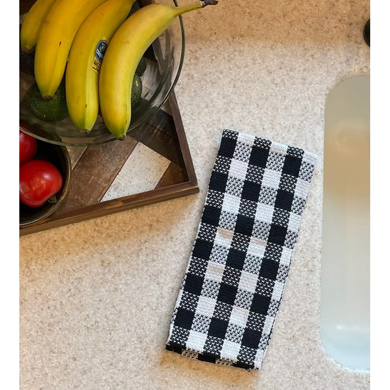 Black Kitchen Towels Cotton - 100% Cotton Dish Towels - Black and White  Checkered Towels - Kitchen Hand Towels, Buffalo Plaid Kitchen Towels Black  Set