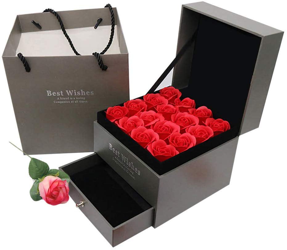 "Happyline" 16 Drawer Box Jewelry Rose Flower Gift Box