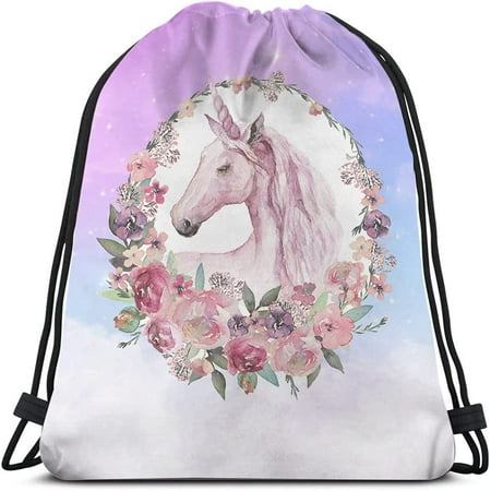

Cute Cartoon Unicorn Drawstring Bags Backpack Bag Animal In Garland Universe Stars Starry Colorful Summer Flowers Rose Sport Gym Sack Drawstring Bag String Bag Yoga Bag for Men Women Boys Girls
