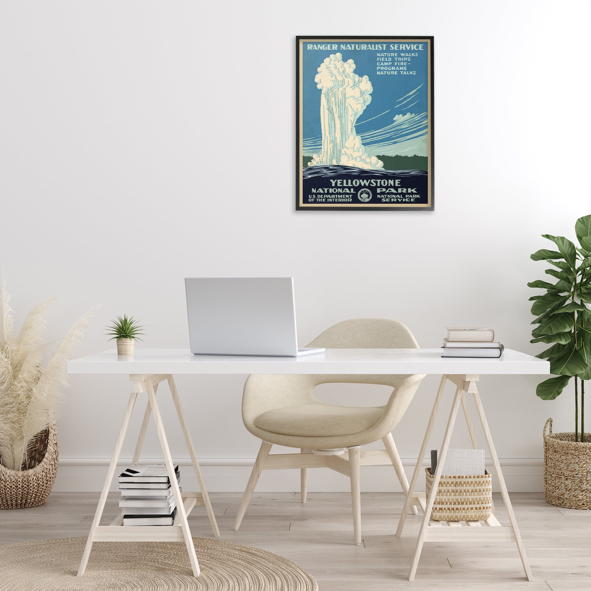 Stupell Industries Vintage Yellowstone Poster Landscape Painting Black Framed Art Print Wall Art, 24 x 30