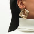 thumbnail image 2 of Pendientes de clip dañados geométricos de plata de oro mate para mujer Pendientes de clip largos para mujeres y niñas-2 piezas, 2 of 5