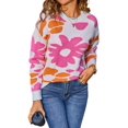 thumbnail image 2 of Flowers Sweater Crewneck Cute Casual Long Sleeve Fall Winter Knitted Pullover Tops White L, 2 of 9