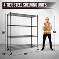 thumbnail image 3 of 4-tier Commercial Grade Heavy Duty Adjustable Height Wire Shelving W/wheels & Leveling Feet  Storage Metal Steel Shelf Garage Utility Rack Unit 60" W, 3 of 9