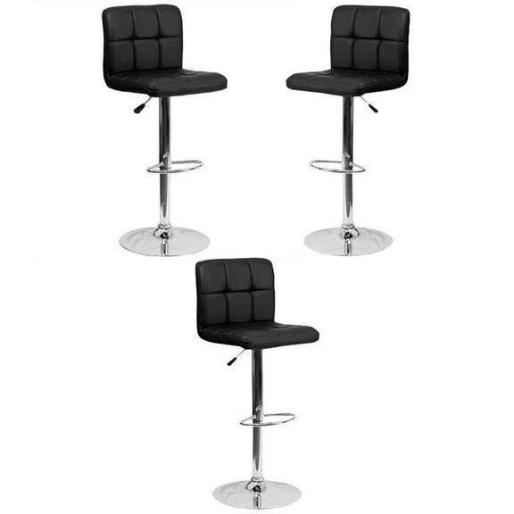 Home Square Quilted Adjustable Bar Stool in Black - Set of 3