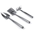 thumbnail image 1 of Juego de 3 piezas de acero inoxidable Mini Jardinería Herramientas para macetas Pequeña pala de mano Rastrillo para suculentas Hierbas de cactus Plantas en miniatura para interiores Adepaton 2034052, 1 of 8