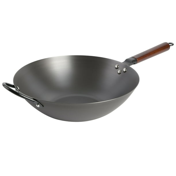 Babish Carbon Steel Flat Bottom Wok and Stir Fry Pan, 14Inch