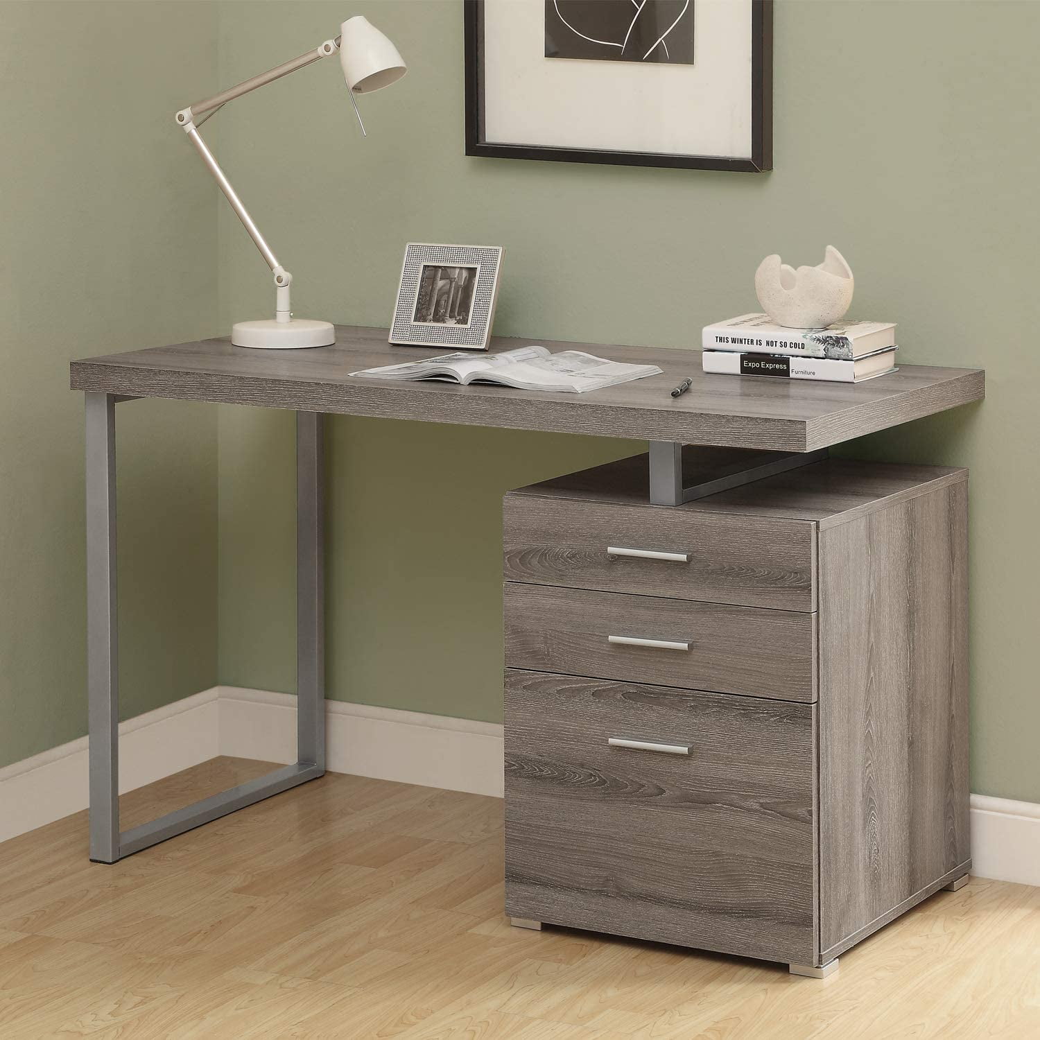 Monarch Specialties Computer Desk With File Cabinet Left Or Right Set Up 48 L Dark Taupe Walmart Com Walmart Com