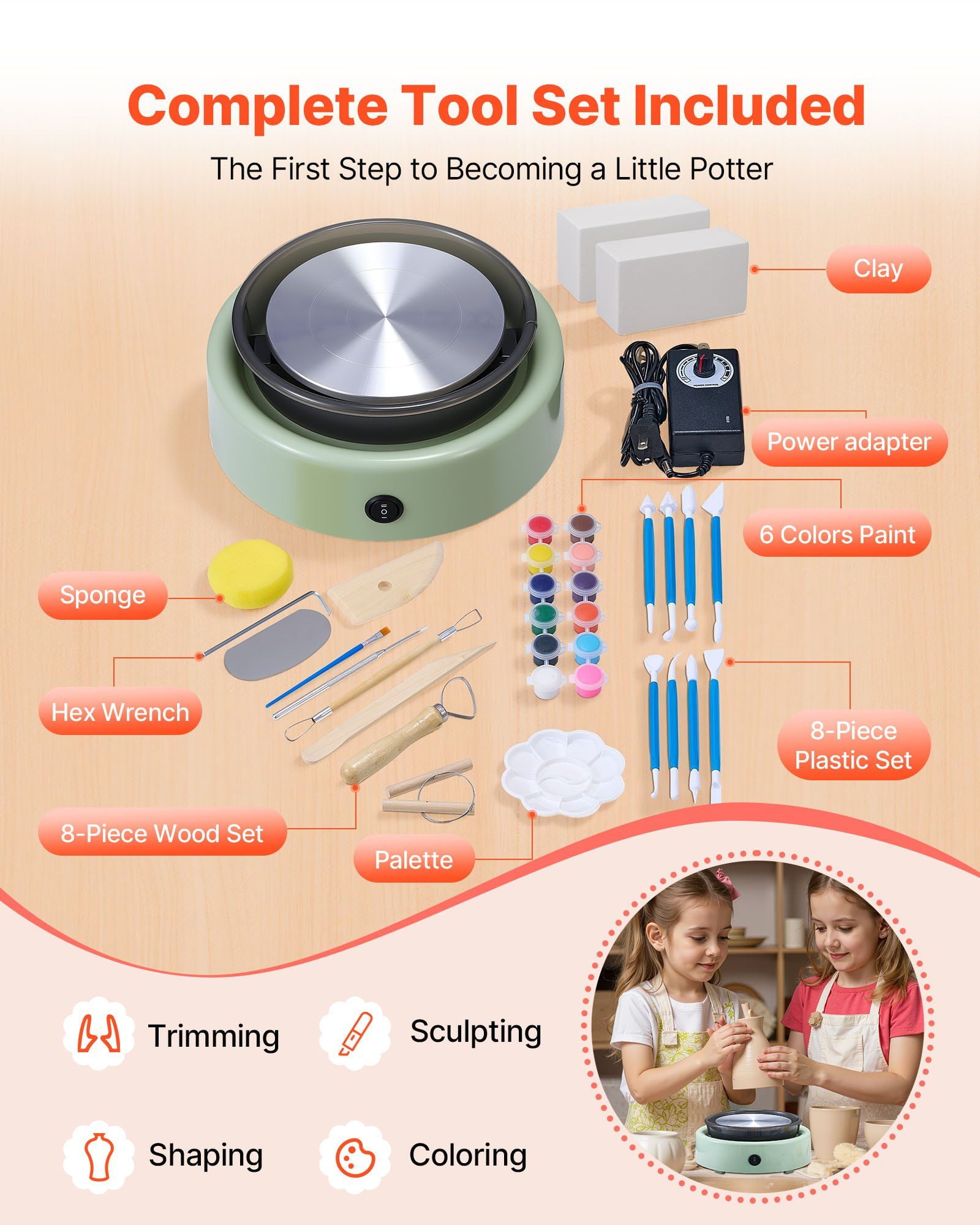 Children's Electric Pottery Wheel: Compact 6-Inch Spinning Turntable for Modeling Clay, Green