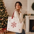 thumbnail image 4 of Christmas Snowflake Tote Bag for Women, Cream Holiday Handbag with Red Handles, Large Festive Everyday Carry Bag with Spacious Interior, 4 of 6