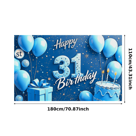 Blue Themed 31st Birthday Banner with Balloons Cake and Gift Background Party Decoration Photography Prop Backdrop for Birthday Party Celebrations Decorations Happy Birthday Event Supplies