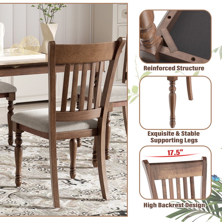 Costway Dining Chair Upholstered Set of 2 Vintage Wooden Dining Chair - See Details - Greyish Brown