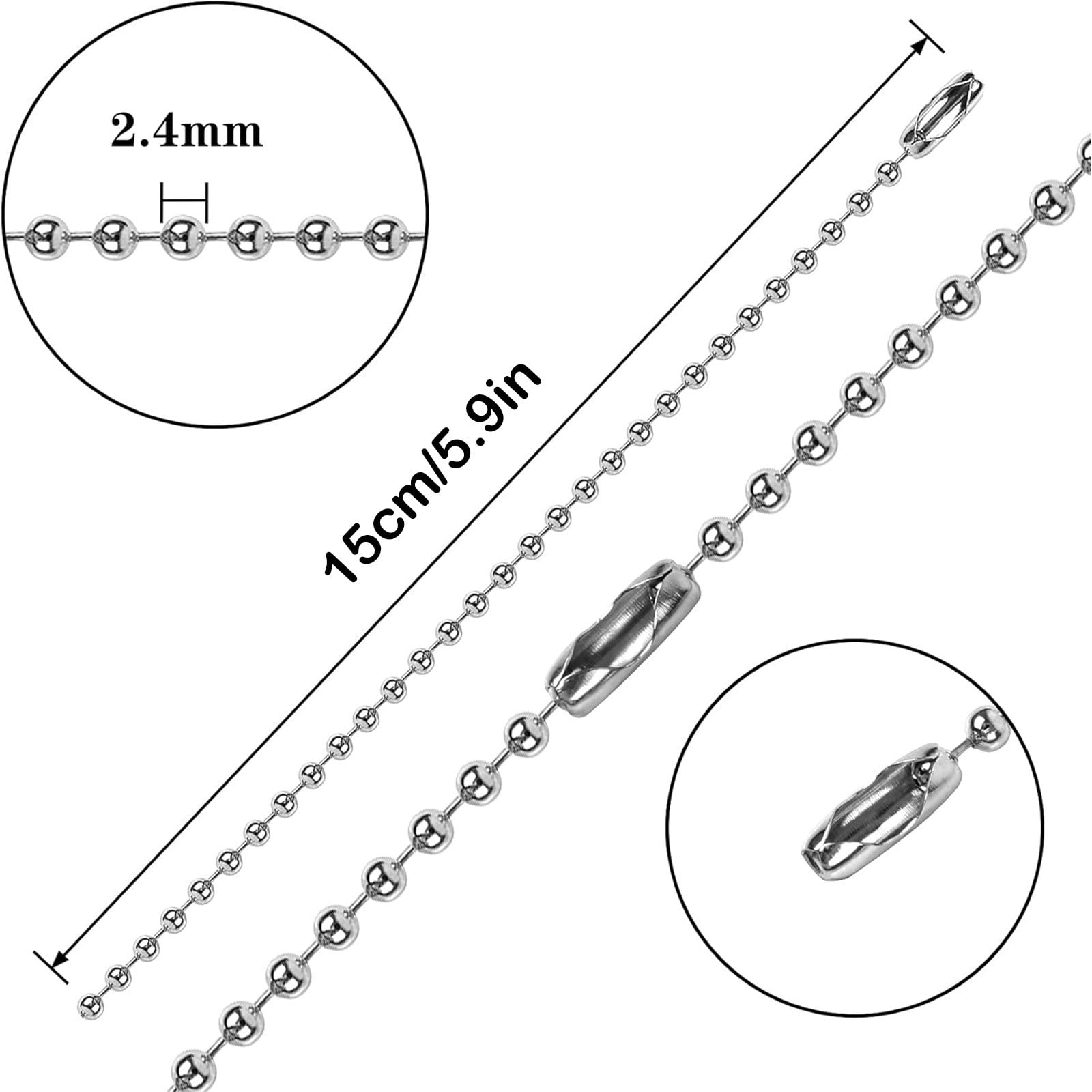 HongHeng 100 Pcs Silver Alloy Tone Connector Clasp Ball Chains Keychain Tag Brads Key Chains Silver Key Rings Accessories Necklace Extender for Making Necklaces Pendants Jewelry Tag