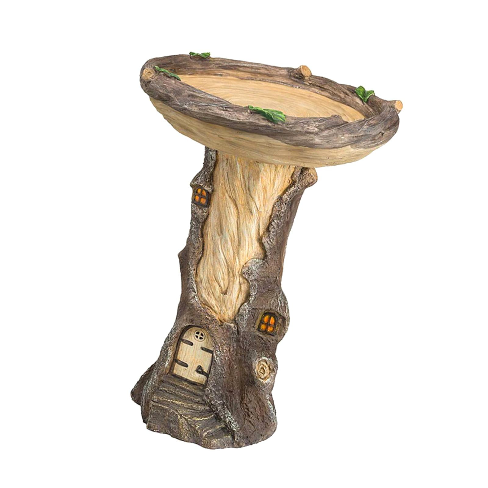 SunniMix Garden Bird Bath Bowl Tree House Statue Figurine Courtyard Deck Resin Feeder