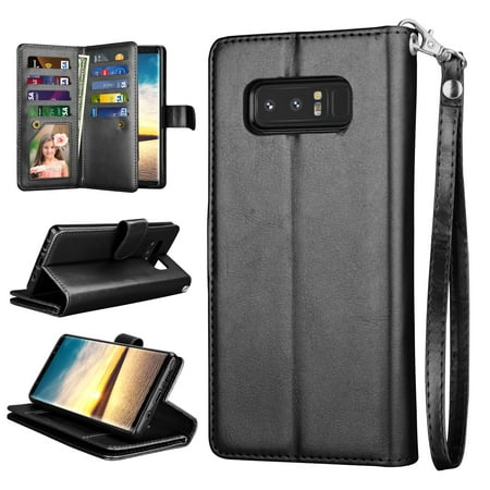 Galaxy Note 8 Case, Note 8 Wallet Case, Njjex Luxury PU Leather Wallet Case with ID&Card Holder Slot Detachable Magnetic Hard Case & Kickstand Case For Samsung Galaxy Note 8 -Black