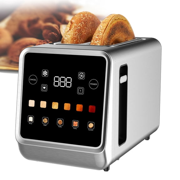Touch screen Toaster 2 Slice Digital Timer Toasters with 6 Bread Types & 6 Shade Settings, Smart Extra Wide Slots Toaster with Bagel Defrost Reheat Cancel Function
