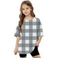 thumbnail image 6 of Delliss Girls Casual Short Sleeve T Shirts Crewneck Tops Kids Checkered Tee Blouses 5-15 Years, 6 of 8