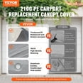 thumbnail image 5 of VEVOR Carport Replacement Canopy Cover 12 x 20 ft, Garage Top Tent Shelter Tarp Heavy-Duty Waterproof & UV Protected, Easy Installation with Ball Bungees,Grey (Only Top Cover, Frame Not Include), 5 of 9