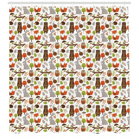 Woodland Shower Curtain Small Forest Fauna With Owls Bunnies Bear