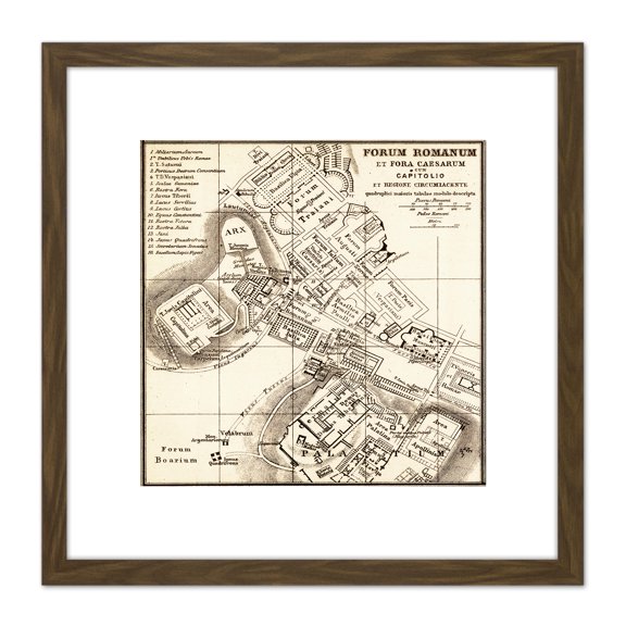 Map Antique Kiepert 1903 Forum Rome Ancient Replica 8X8 Inch Square Wooden Framed Wall Art Print Picture with Mount