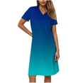 thumbnail image 3 of Generic Women T Shirt Dress Short Sleeve V Neck Asymmetrical Hem Dresses Gradient Graphic Print Swing A-Line Beach Sundress, 3 of 6