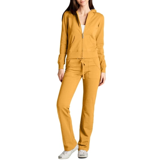 J. METHOD Women's 2 Piece Outfit Casual Basic French Terry Zip Up Hoodie and Sweatpants Sweatsuit Tracksuit Set NEWTS01 Mustard S