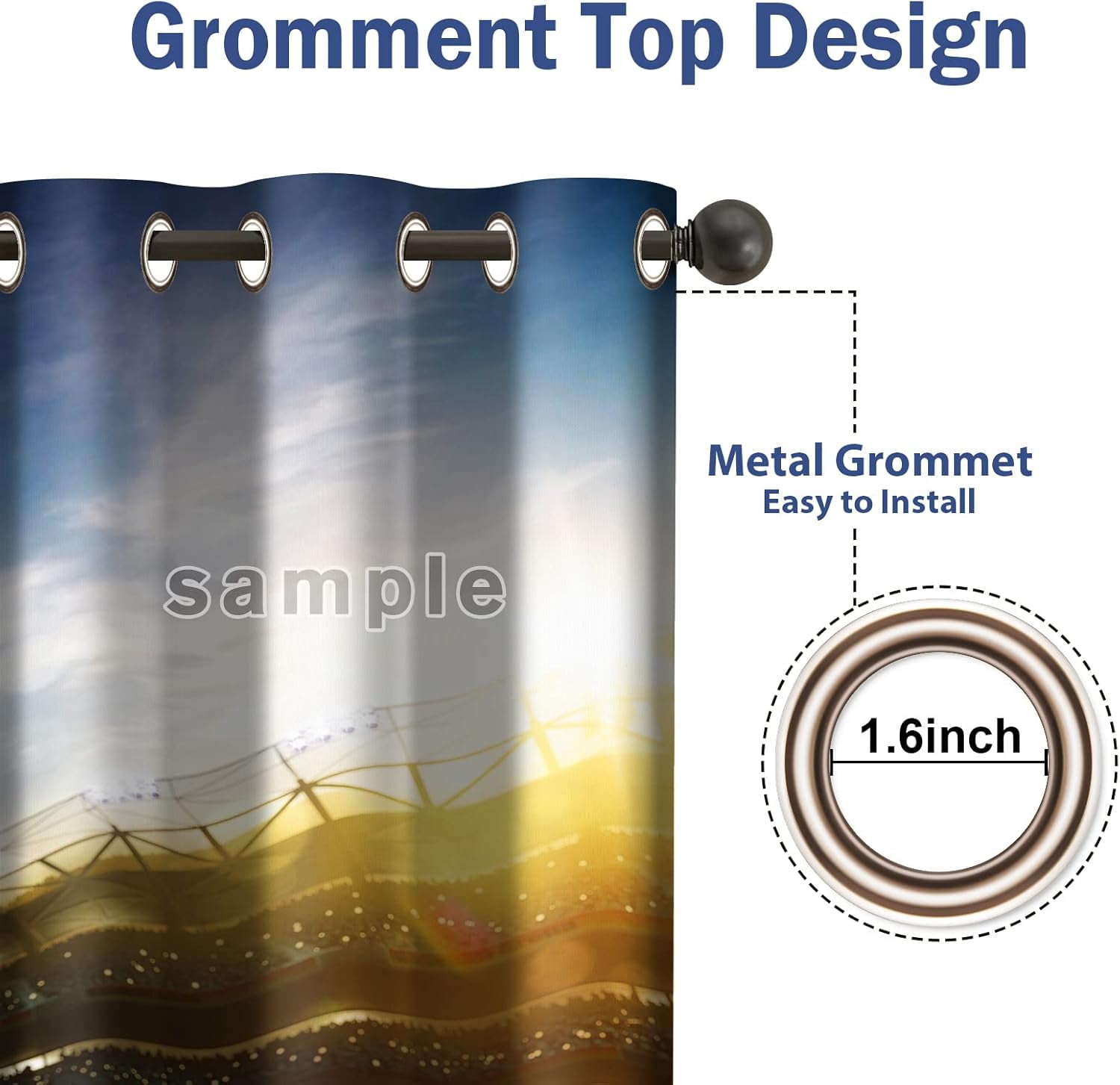 Gold Black Curtains, Blackout Curtains For Bedroom Living Room, Abstract Geometry Grommet Curtain, Window Drapes 53"W x 84"L (Pack of 2)