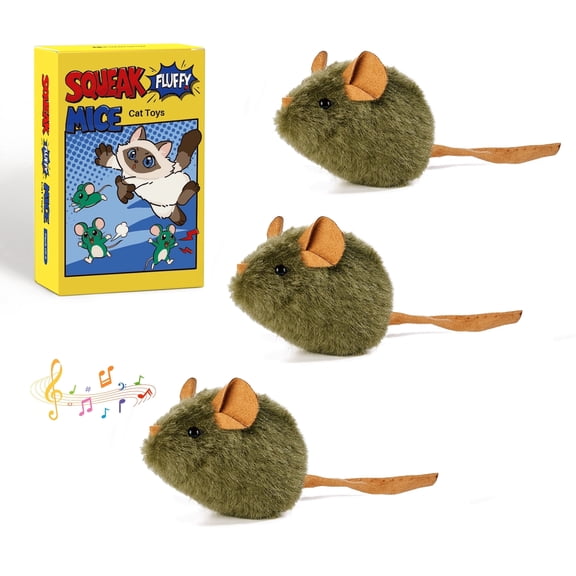 Potaroma 3-Pack Catnip Plush Mice Toys, Squeaky Interactive Chew Play Set for Kitten Adult Senior Indoor Cats