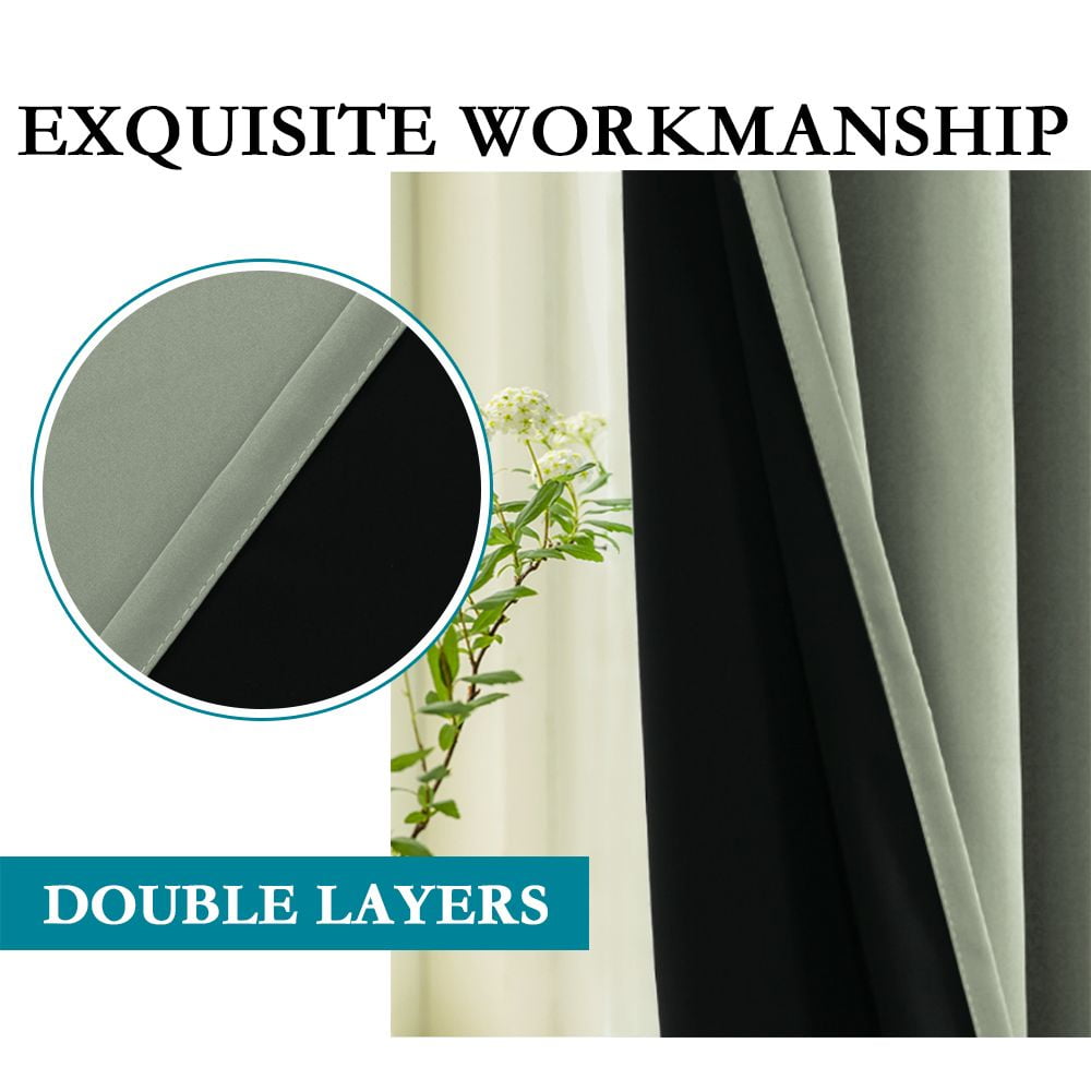PrimeBeau Premium Thermal Insulated Blackout Drapes, Light Blocking, 52 x 84-Inch, Sage, 2 Panels