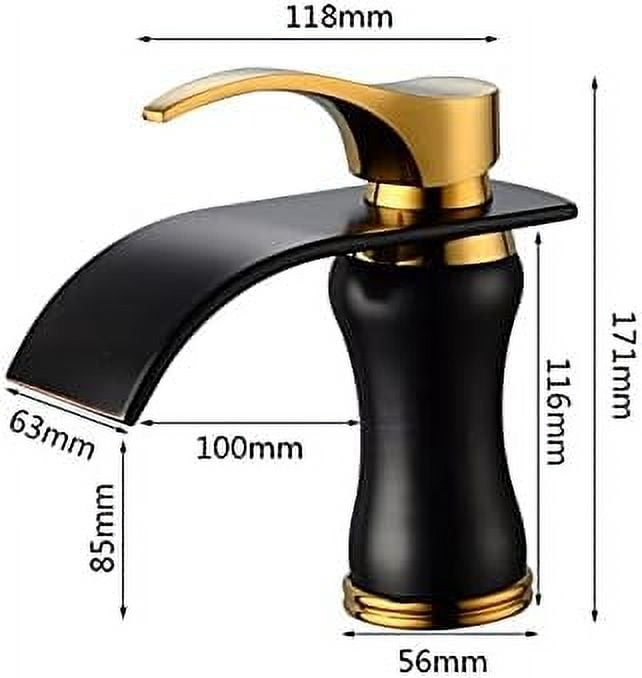 Bathroom Sink Faucet, Basin Faucet Single Handle Black & Gold Brass Waterfall Basin Mixer Tap Hot & Cold Bathroom Faucets Sink Waterfall Faucet Drain
