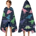 thumbnail image 3 of Neon Outline Dinosaurs Vibrant Hooded Bath Towel，60"x35" for Ages 3 To 12 Kids, Quick Dry Lightweight Soft Microfiber Hood Beach Towel Cover Up for Kids, 3 of 7