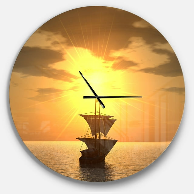 Designart « Navire et Coucher de Soleil » Horloge Murale Moderne