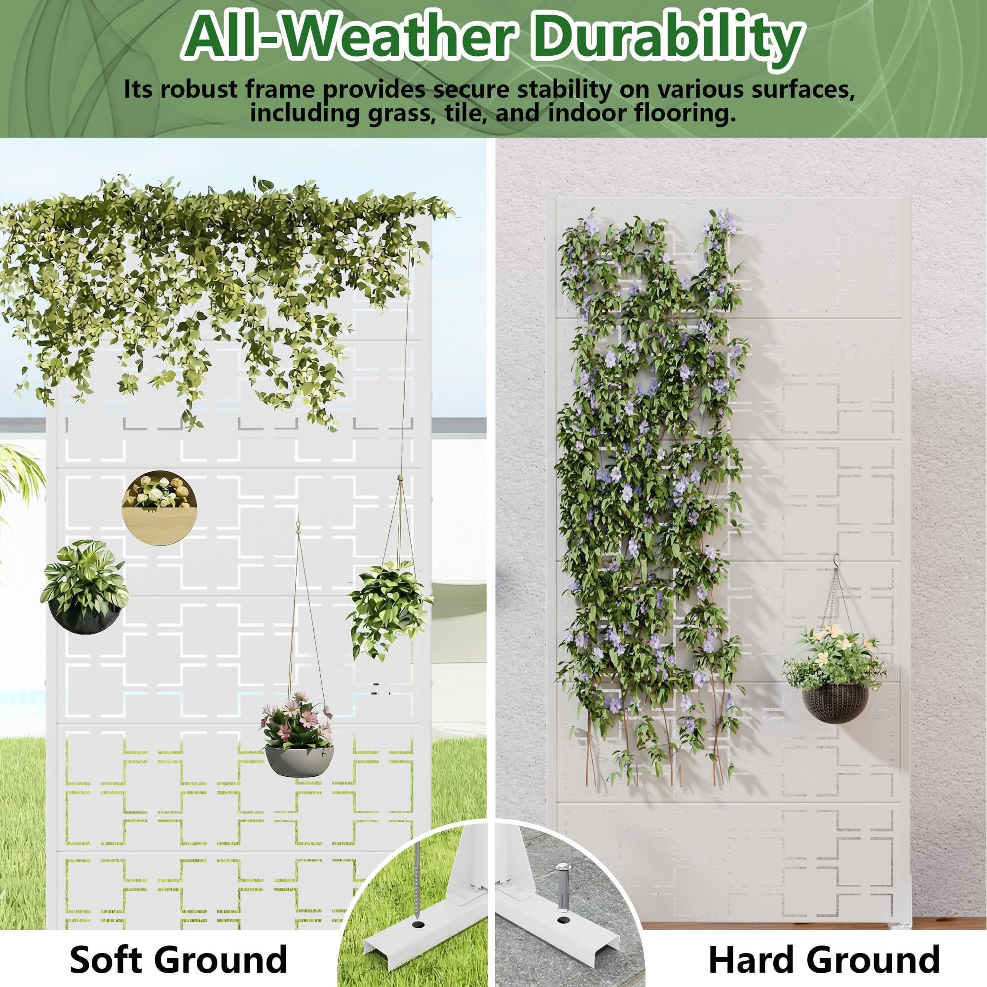 MAYEERTY 72x35x16 Inch White Galvanized Steel Privacy Screen, 6 Piece Set for Outdoor Garden
