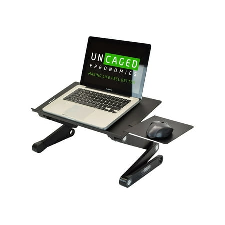 WorkEZ BEST Adjustable Laptop Cooling Stand & Lap Desk for Bed Couch w/ Mouse Pad. Ergonomic height angle tilt aluminum desktop tray portable macbook pro computer riser table cooler folding holder