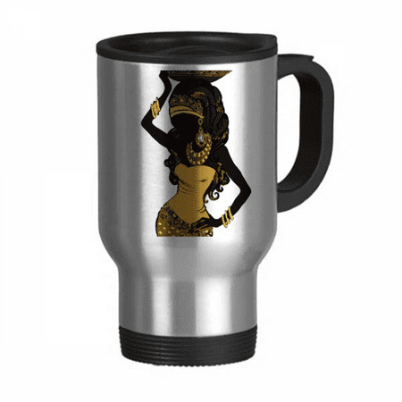

African Women LadyAboriginal Dresses Travel Mug Flip Lid Stainless Steel Cup Car Tumbler Thermos