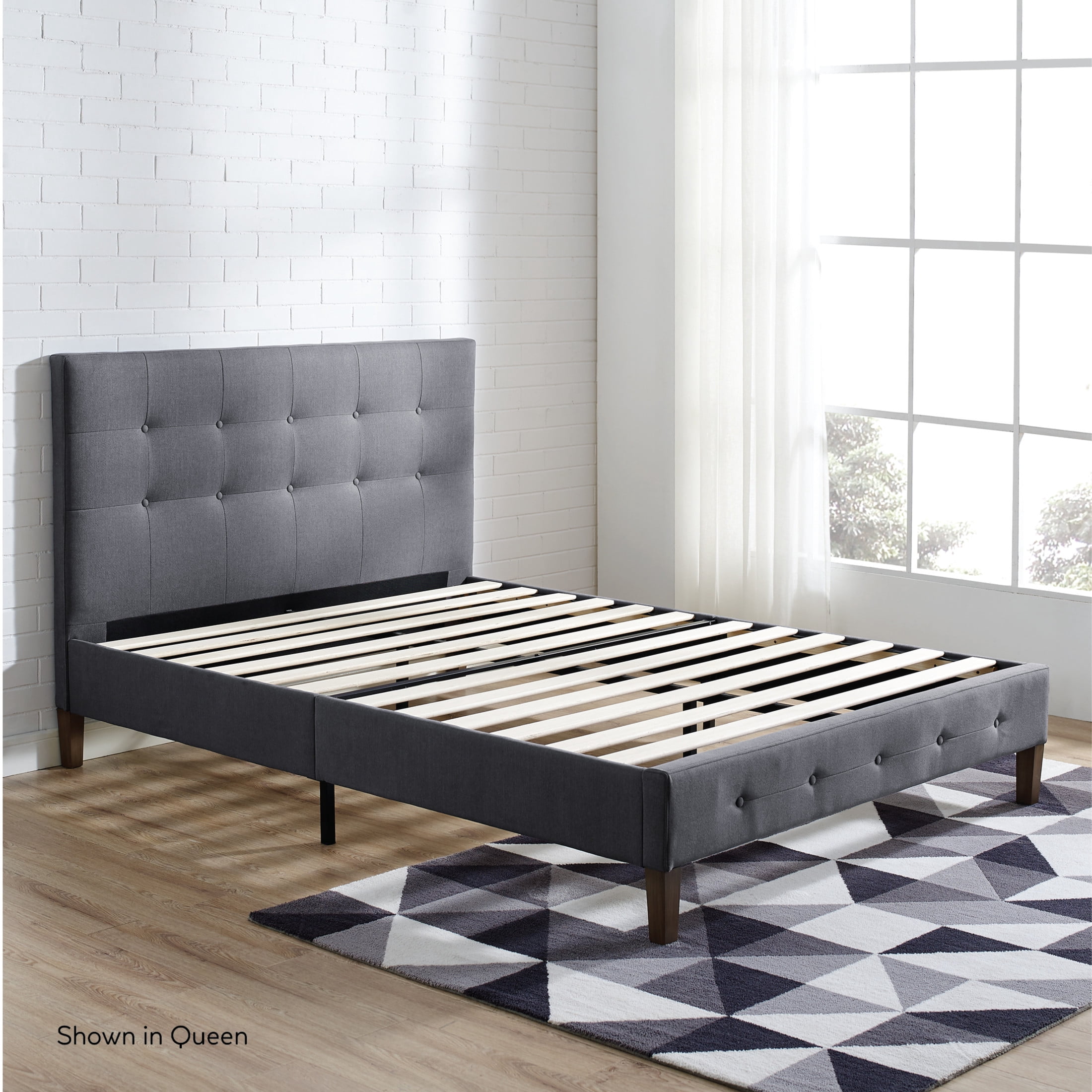 DeCoro Seattle Modern Tufted Upholstered Platform Bed | Headboard and Wood Frame with Wood Slat Support, King, Peyton Steel