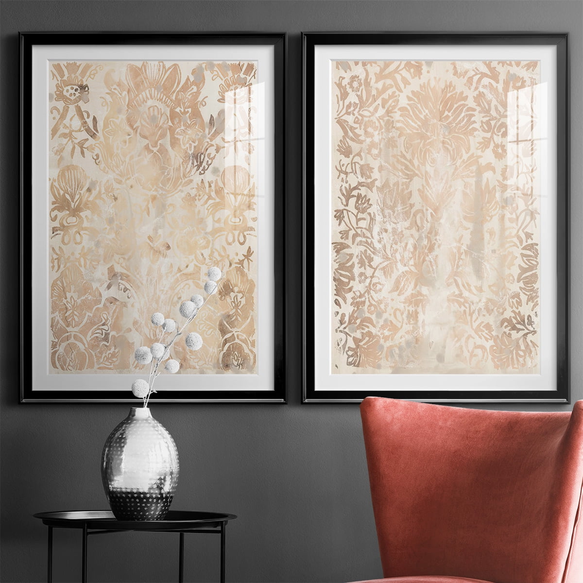 Wexford Home Walnut Damask III Premium Framed Print, 30.5" x 42.5" - Ready to Hang, Black (Set of 2)