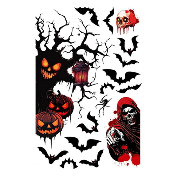 Halloween Window Stickers Static Cling Horror Glass Decoration Halloween Party Haunted House Scene Indoor Outdoor Window Wall Decor Removable Sticker Use Set Item Accessory