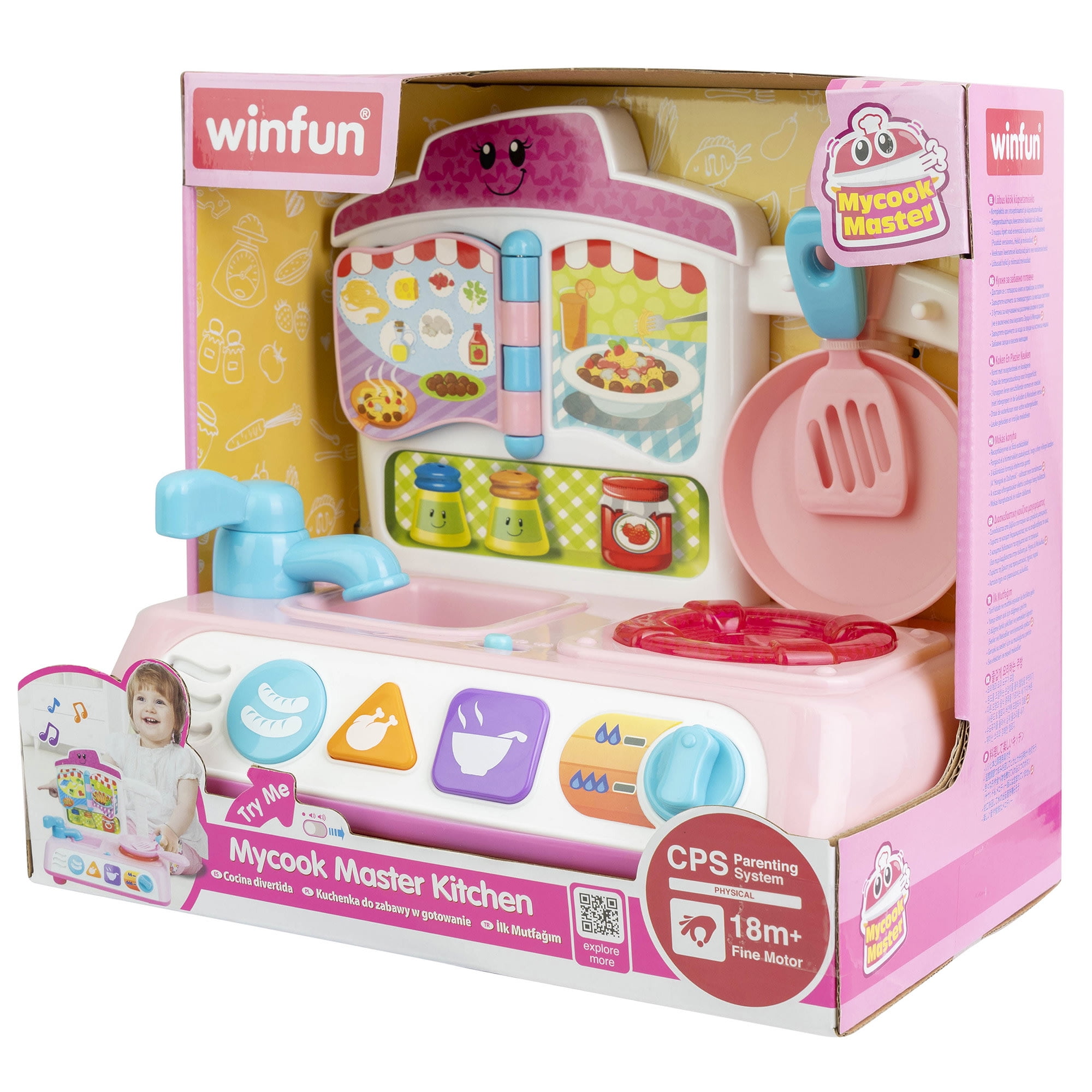 Winfun: Mycook Master Kitchen - Pink - Lights & Sounds, Culinary & Food Pretend Play Set, Chef Pan & Spatula, Sensory Toy, Toddlers & Kids Ages 18mo+
