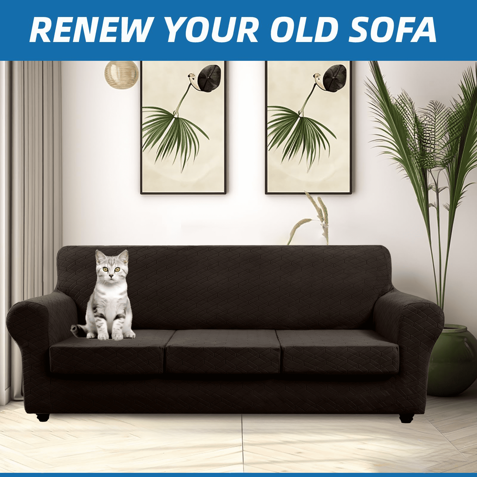 Sanmadrola 3 Piece Stretch Sofa Covers Couch Covers for 2 Cushion Couch Sofa Slipcovers Width Up to 90 Inch Feature Thick Soft Stay in Place