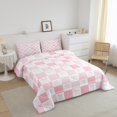 thumbnail image 3 of Erosebridal Ensembles de Couette Kawaii à Nœud, Format Simple, Couettes et Duvets Mignons à Carreaux Roses, Réversible 2 Pcs, 3 of 8