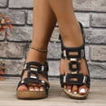 thumbnail image 2 of Womens Orthopedic Sandals Low Wedge Slingback Walking Shoes Fashion Buckle Cutout Leather Platform Beach Shoes Black Size 8, 2 of 5