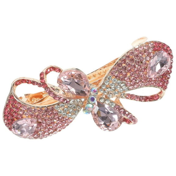 OUNONA  Rhinestone Hair Clip Barrettes for Girls Bow Accessories Miss Pink