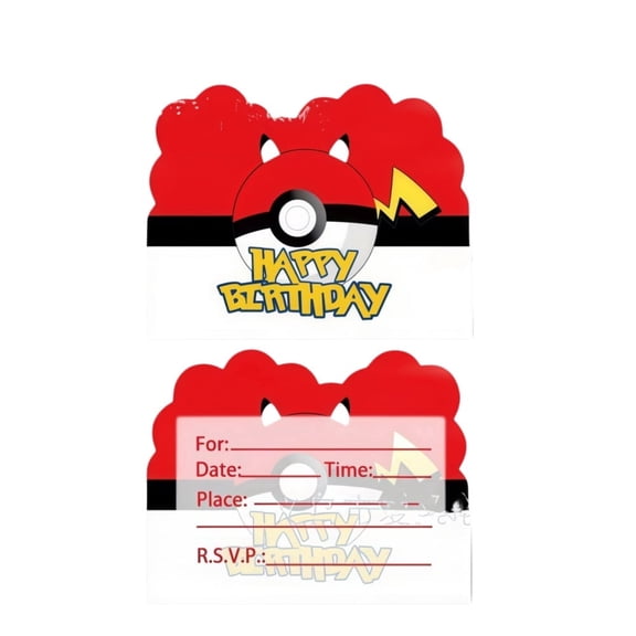 30 Pcs Pocket Monster Anime Cartoon Birthday Party Invitations, Fill-in Kids Birthday Invite Cards for Boys Girls