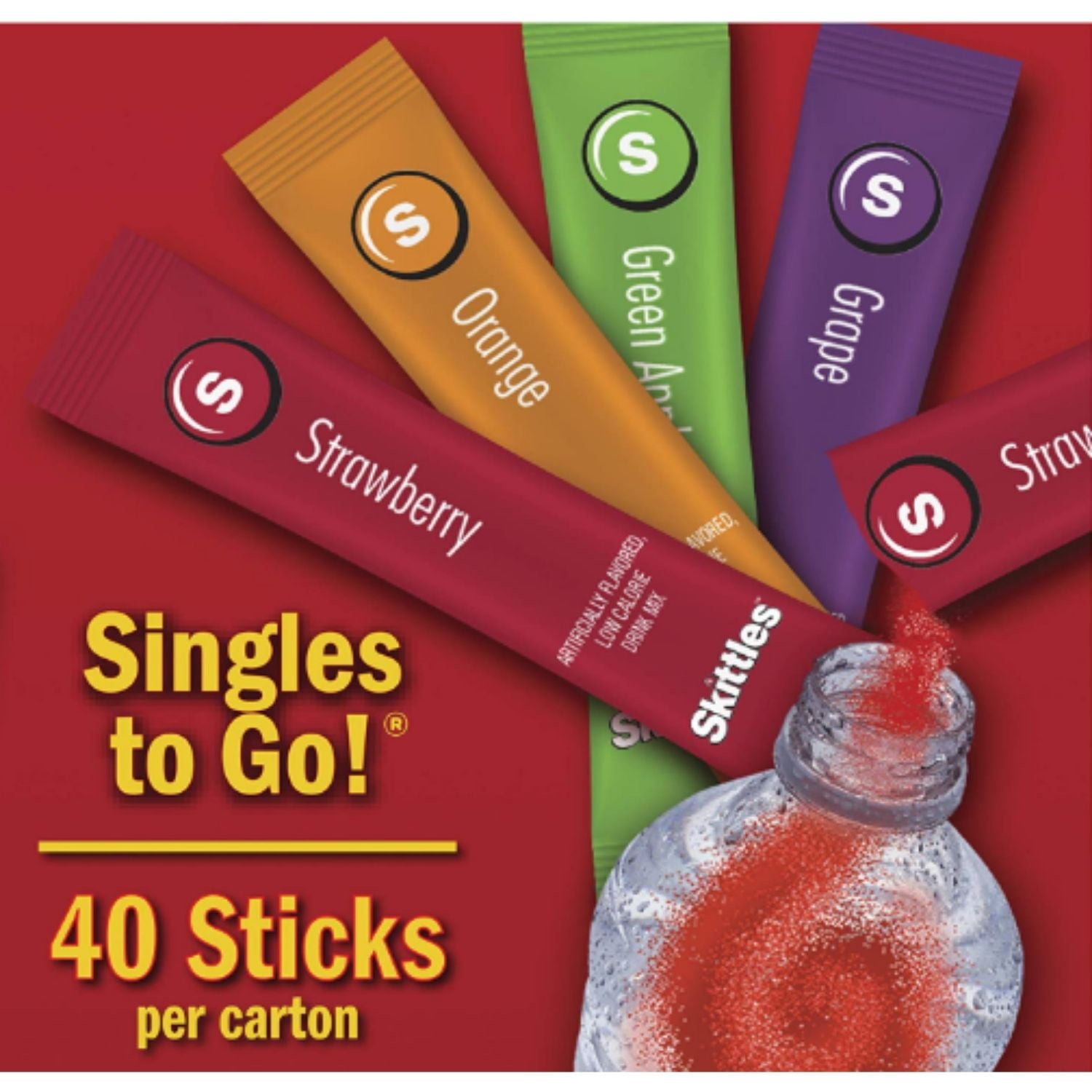 Skittles Singles To-Go Variety Pack, No Sugar Low Calorie Powdered Drink Mix, Includes 4 Flavors: Green Apple, Strawberry, Grape, Orange, 2 Boxes, 40 sticks per Box, 80 Total Serving - Walmart.com Skittles Singles To-Go Variety Pack, No Sugar Low Calorie Powdered Drink Mix, Includes 4 Flavors: Green Apple, Strawberry, Grape, Orange, 2 Boxes, 40 sticks per Box, 80 Total Serving - Walmart.com