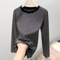 thumbnail image 4 of MHFRRA Camiseta de Manga Larga a Rayas con Cuello Redondo para Mujer: Capa Base Ajustada para Otoño e Invierno Negro, 4 of 4